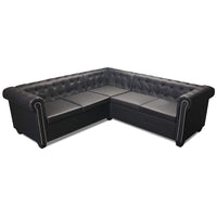 Divano Angolare Chesterfield a 5 Posti Pelle Artificiale Nera 243614