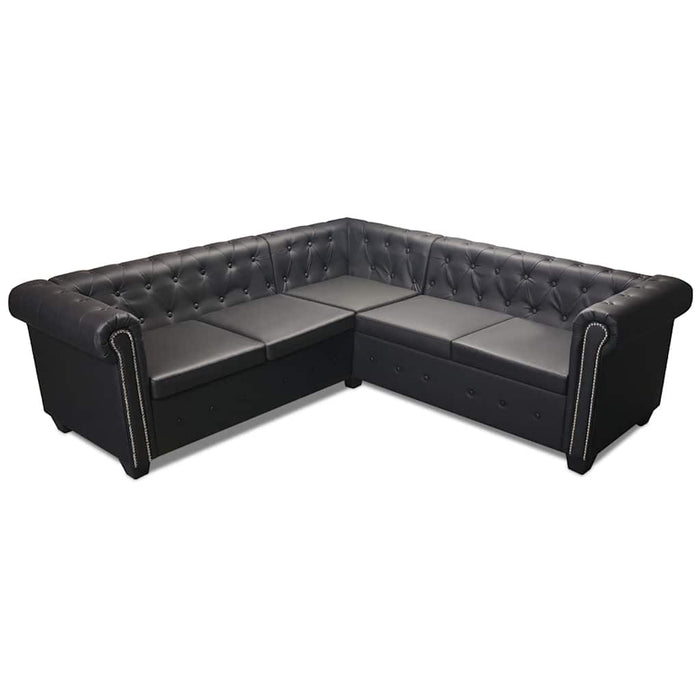 Divano Angolare Chesterfield a 5 Posti Pelle Artificiale Nera