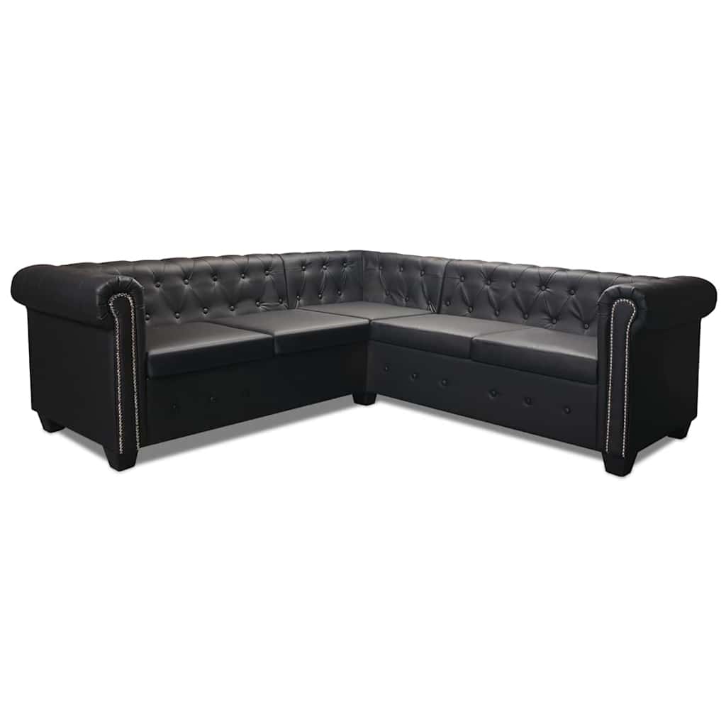 Divano Angolare Chesterfield a 5 Posti Pelle Artificiale Nera 243614