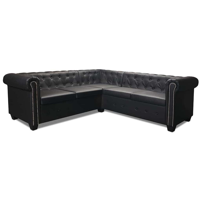 Divano Angolare Chesterfield a 5 Posti Pelle Artificiale Nera 243614