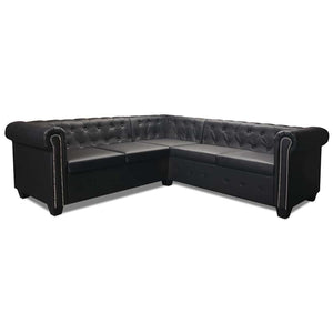Divano Angolare Chesterfield a 5 Posti Pelle Artificiale Nera