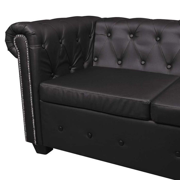 Divano Angolare Chesterfield a 5 Posti Pelle Artificiale Nera 243614