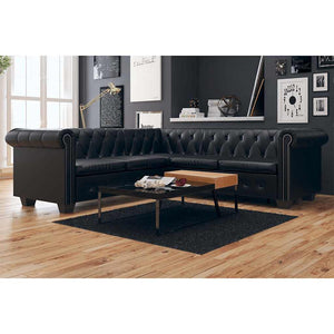 Divano Angolare Chesterfield a 5 Posti Pelle Artificiale Nera 243614