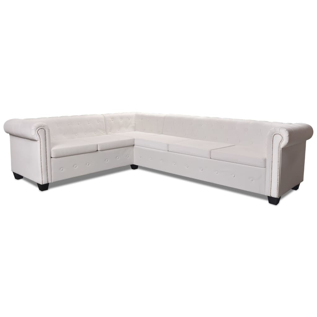 Divano Angolare Chesterfield a 6 Posti Pelle Artificiale Bianca 243616