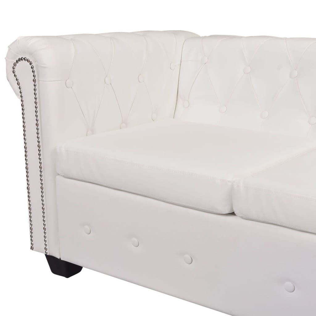 Divano Angolare Chesterfield a 6 Posti Pelle Artificiale Bianca 243616