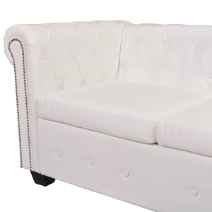 Divano Angolare Chesterfield a 6 Posti Pelle Artificiale Bianca 243616