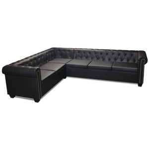 Divano angolare Chesterfield a 6 posti in similpelle nera 02_0020847
