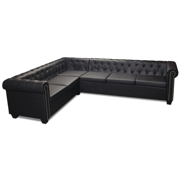 Divano angolare Chesterfield a 6 posti in similpelle nera 02_0020847
