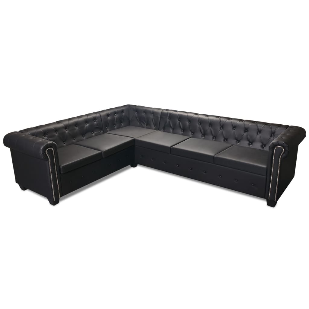 Divano Angolare Chesterfield a 6 Posti Pelle Artificiale Nera 243617