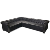 Divano angolare Chesterfield a 6 posti in similpelle nera 02_0020847