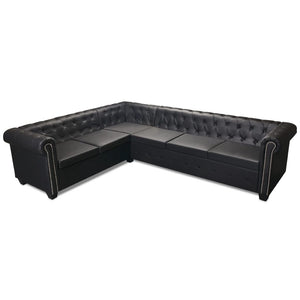 Divano angolare Chesterfield a 6 posti in similpelle nera 02_0020847
