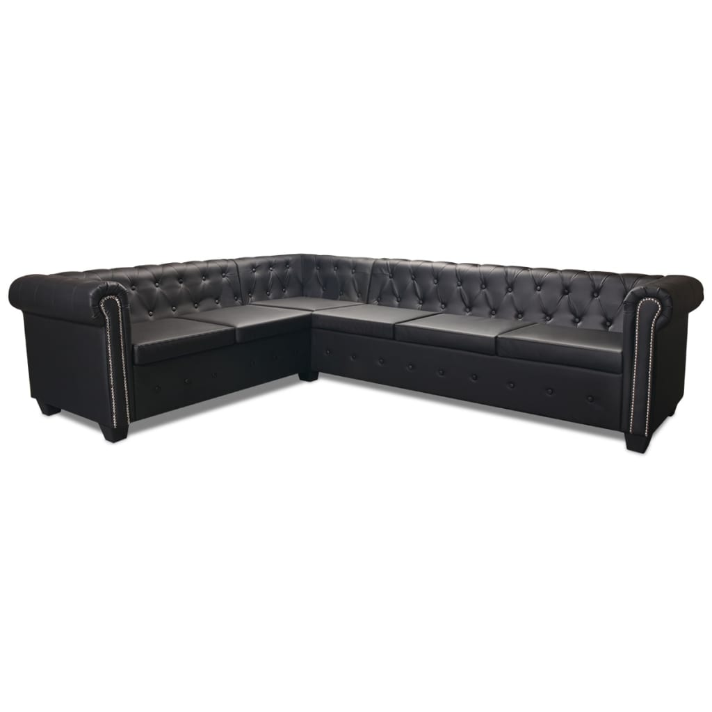 Divano Angolare Chesterfield a 6 Posti Pelle Artificiale Nera 243617