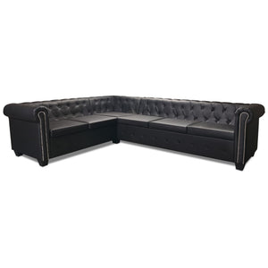 Divano Angolare Chesterfield a 6 Posti Pelle Artificiale Nera 243617