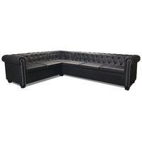Divano angolare Chesterfield a 6 posti in similpelle nera 02_0020847