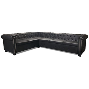 Divano angolare Chesterfield a 6 posti in similpelle nera 02_0020847