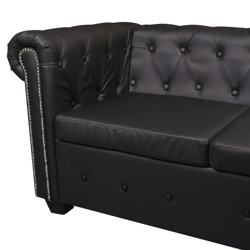 Divano angolare Chesterfield a 6 posti in similpelle nera 02_0020847