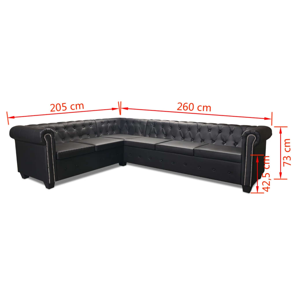 Divano angolare Chesterfield a 6 posti in similpelle nera 02_0020847