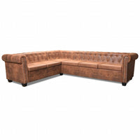 Divano Angolare Chesterfield 6 posti Pelle Artificiale Marrone 243618