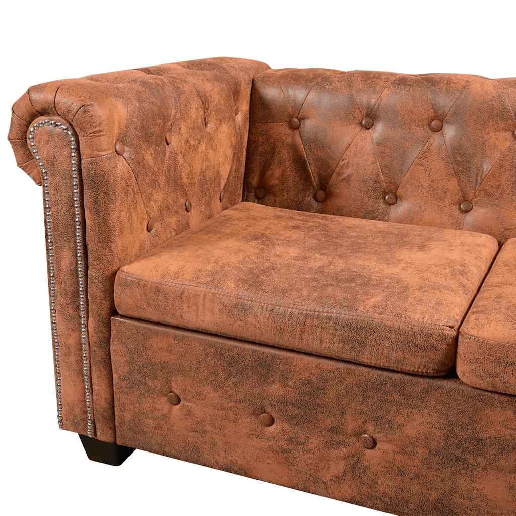 Divano Angolare Chesterfield 6 posti Pelle Artificiale Marrone 243618