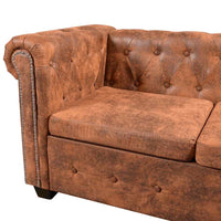 Divano Angolare Chesterfield 6 posti Pelle Artificiale Marrone 243618