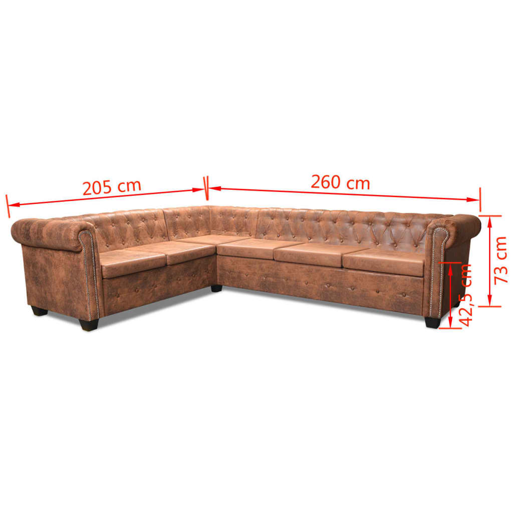 Divano angolare Chesterfield a 6 posti in similpelle marrone 02_0020241