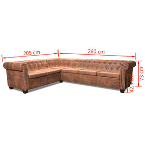 Divano angolare Chesterfield a 6 posti in similpelle marrone 02_0020241