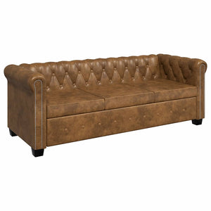 Divano Chesterfield a 3 Posti in Finta Pelle Marrone 243620