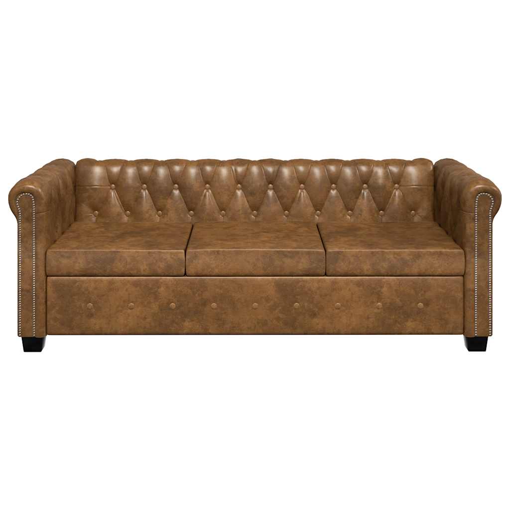 Divano Chesterfield a 3 Posti in Finta Pelle Marrone 243620