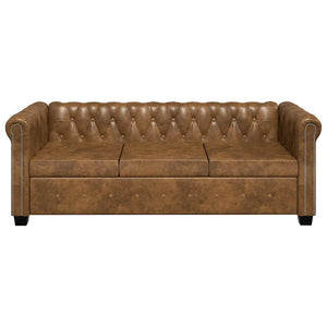 Divano Chesterfield a 3 Posti in Finta Pelle Marrone 243620