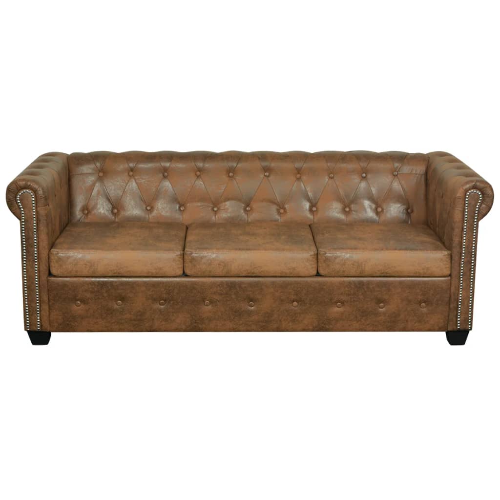 Divano Chesterfield a 3 posti in pelle artificiale marrone 02_0020863
