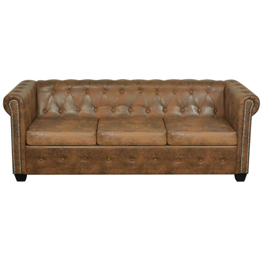 Divano Chesterfield a 3 posti in pelle artificiale marrone 02_0020863