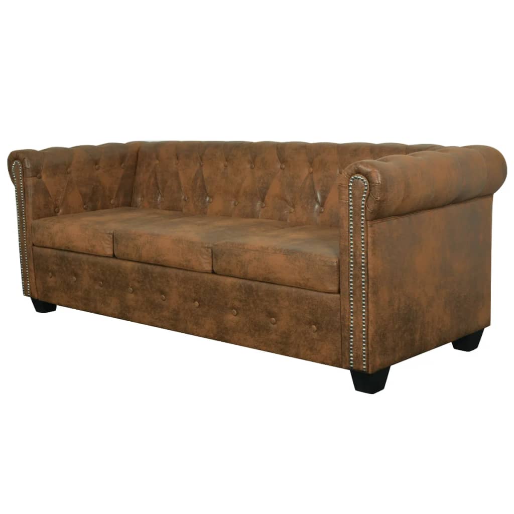 Divano Chesterfield a 3 posti in pelle artificiale marrone 02_0020863