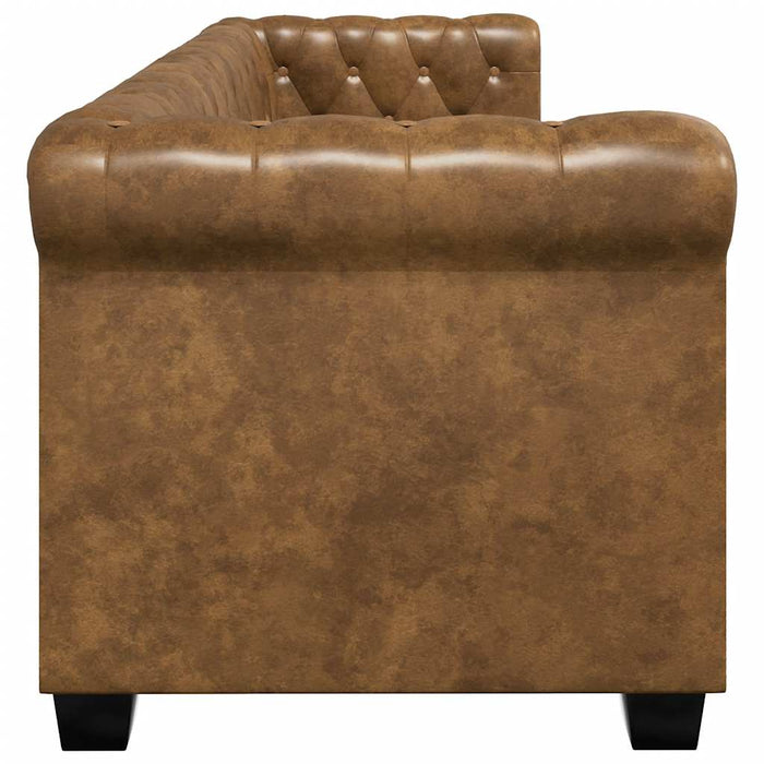 Divano Chesterfield a 3 Posti in Finta Pelle Marrone 243620