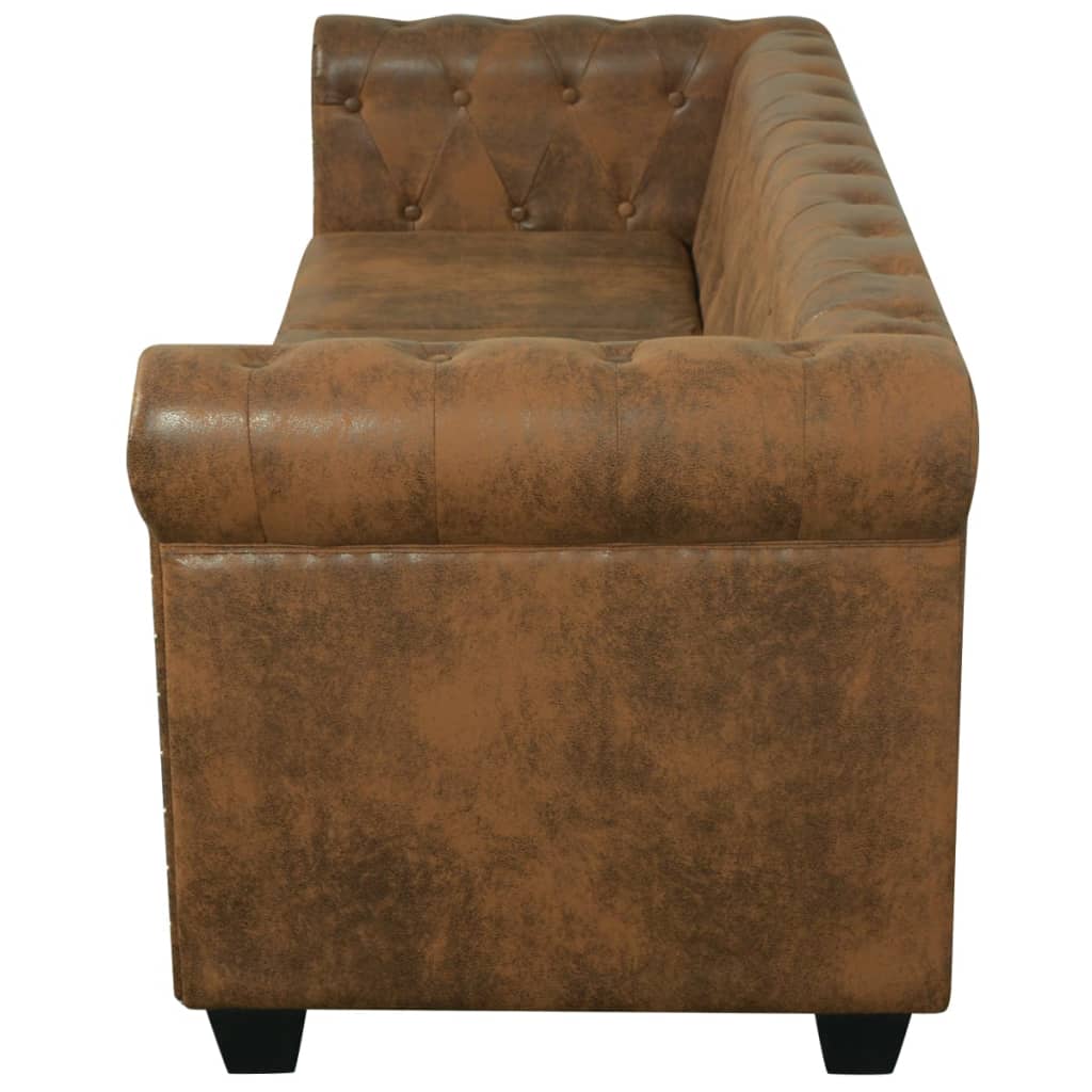 Divano Chesterfield a 3 posti in pelle artificiale marrone 02_0020863