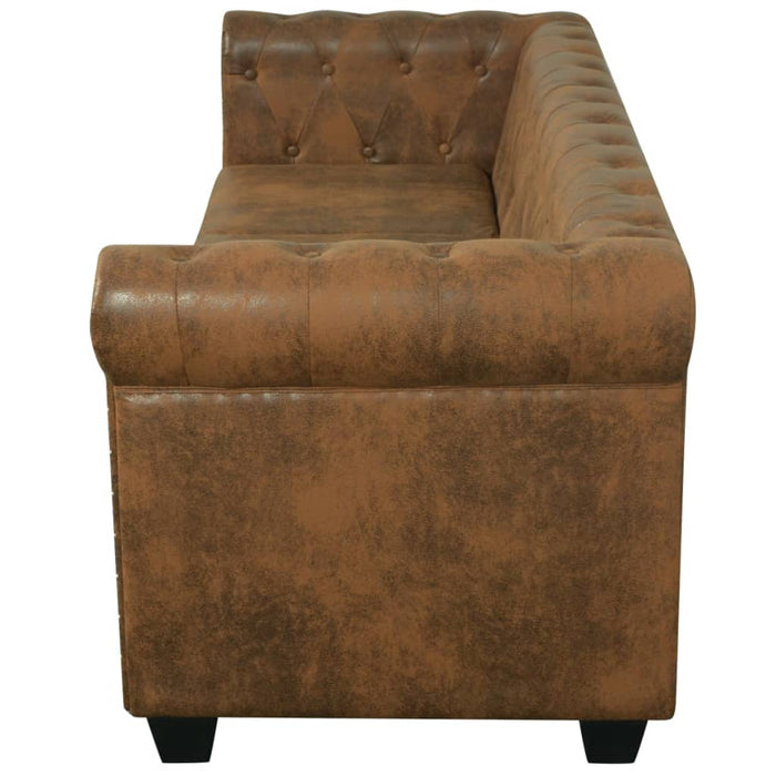 Divano Chesterfield a 3 posti in pelle artificiale marrone 02_0020863
