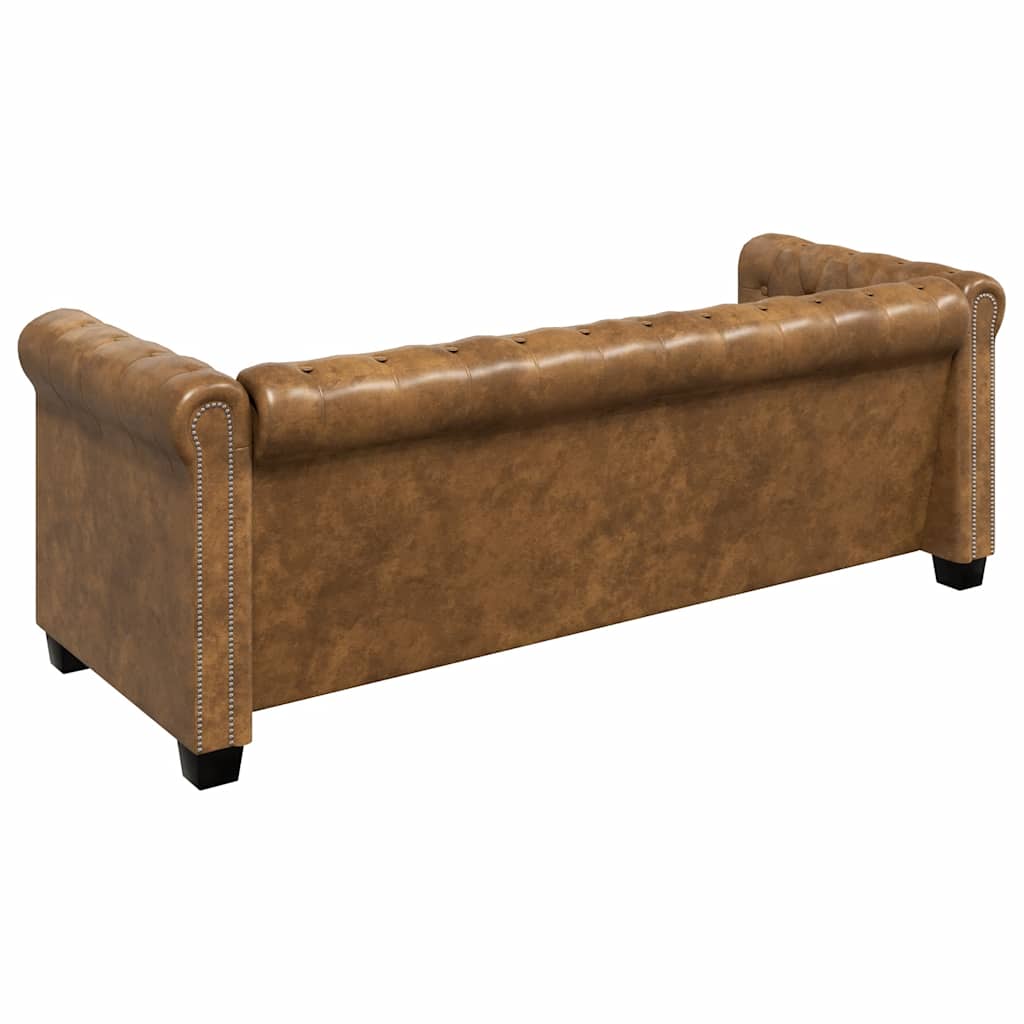 Divano Chesterfield a 3 Posti in Finta Pelle Marrone 243620