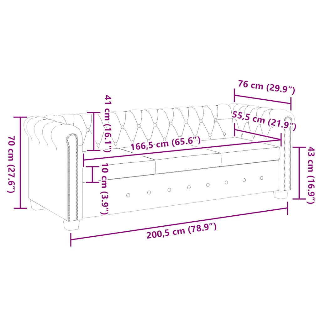 Divano Chersterfield a 3 Posti in Pelle Artificiale Marrone