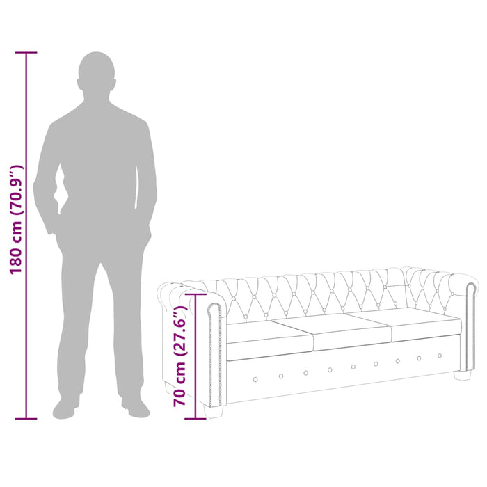 Divano Chesterfield a 3 Posti in Finta Pelle Marrone 243620