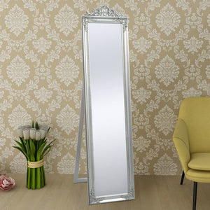 Specchio-Specchio decorativo Autoportante Stile Barocco 160x40 cm Argento