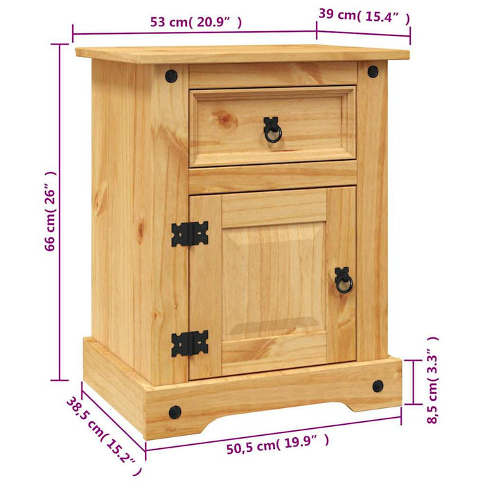 Comodino in Legno di Pino Messicano Corona Range 53x39x66 cm 243730