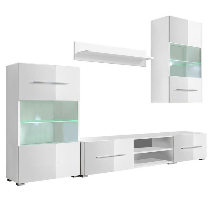 Mobile TV TV buffet pratico design a parete con illuminazione a LED 5 pezzi bianco 2502200