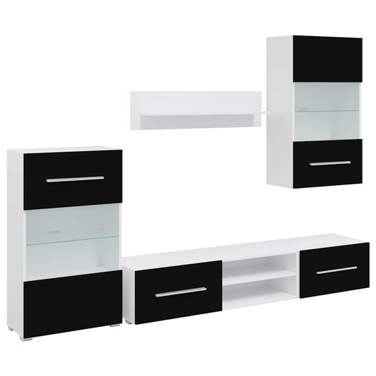 Mobili con Vetrina Parete Unità TV 5 pz con Luci LED Nero 243864