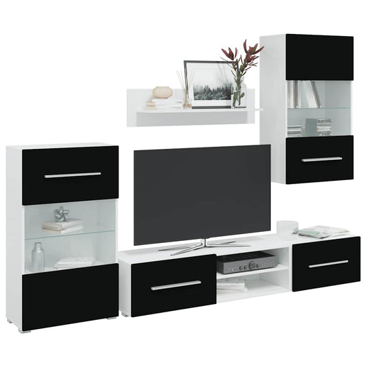 Mobili con Vetrina Parete Unità TV 5 pz con Luci LED Nero 243864