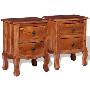 Comodini con Cassetti 2 pz in Legno Massello di Acacia 243972