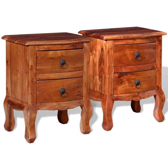 Comodini con Cassetti 2 pz in Legno Massello di Acacia 243972