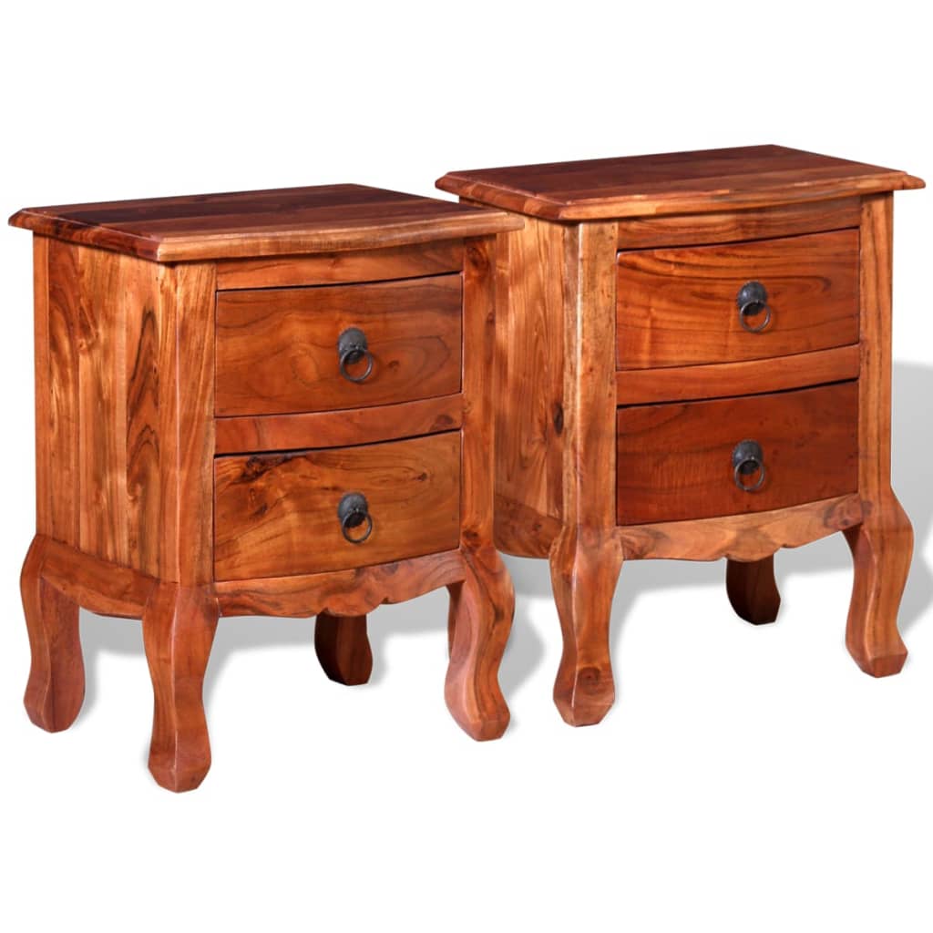 Comodini con Cassetti 2 pz in Legno Massello di Acacia 243972