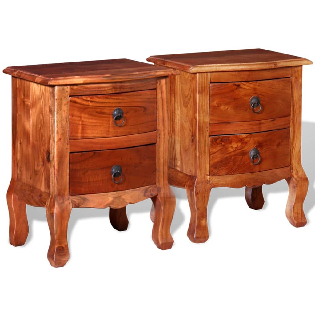 Comodini con Cassetti 2 pz in Legno Massello di Acacia 243972