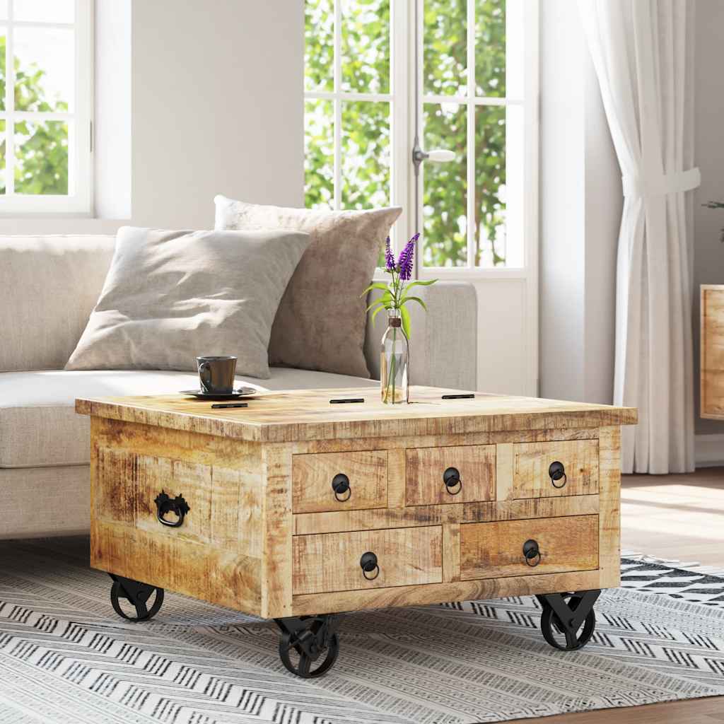 Tavolino da Salotto in Legno di Mango Grezzo 70x70x40 cm 243979