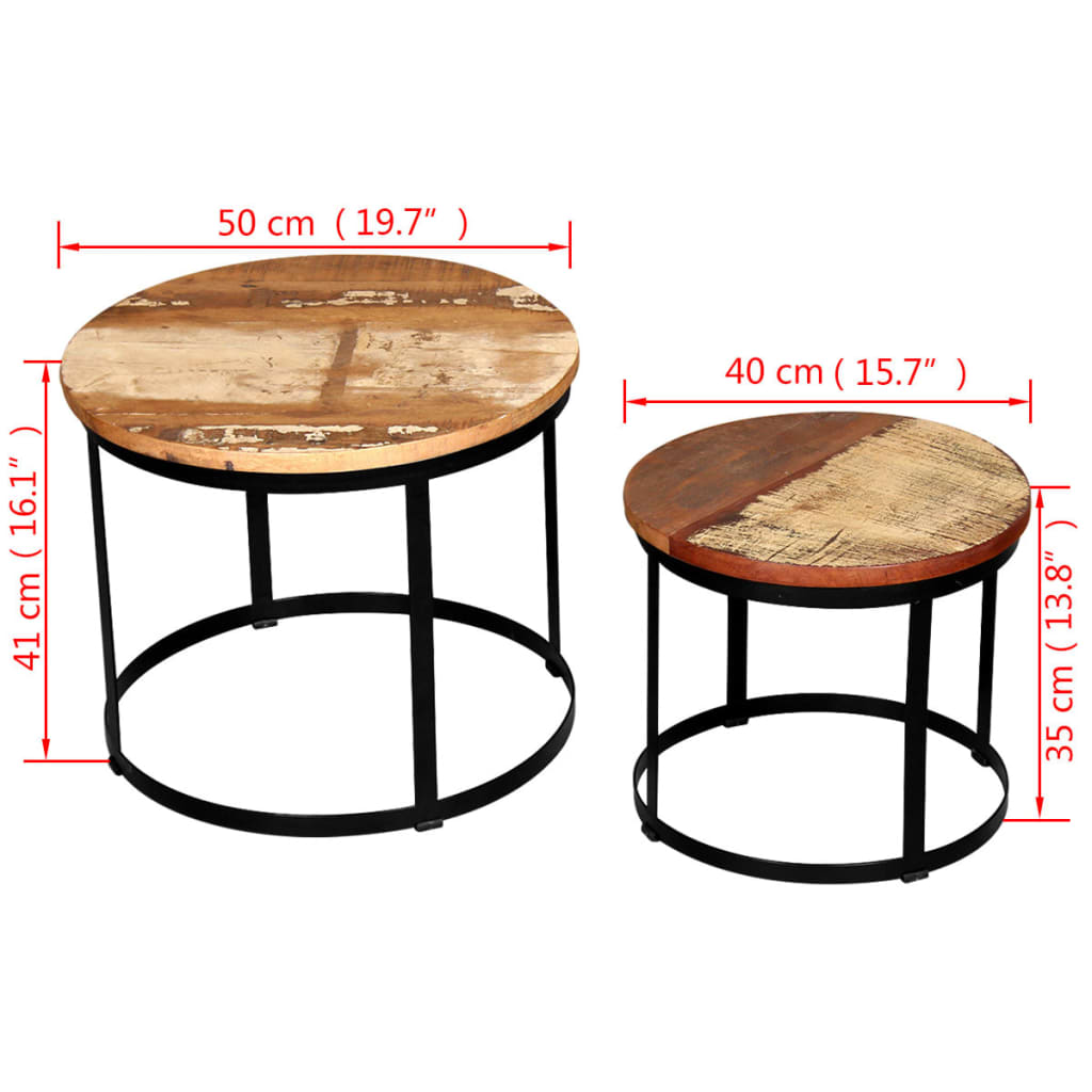 2 Pz Tavoli da CaffÃ¨ Tondi Legno Massello di Recupero 40cm/50cm cod mxl 24396
