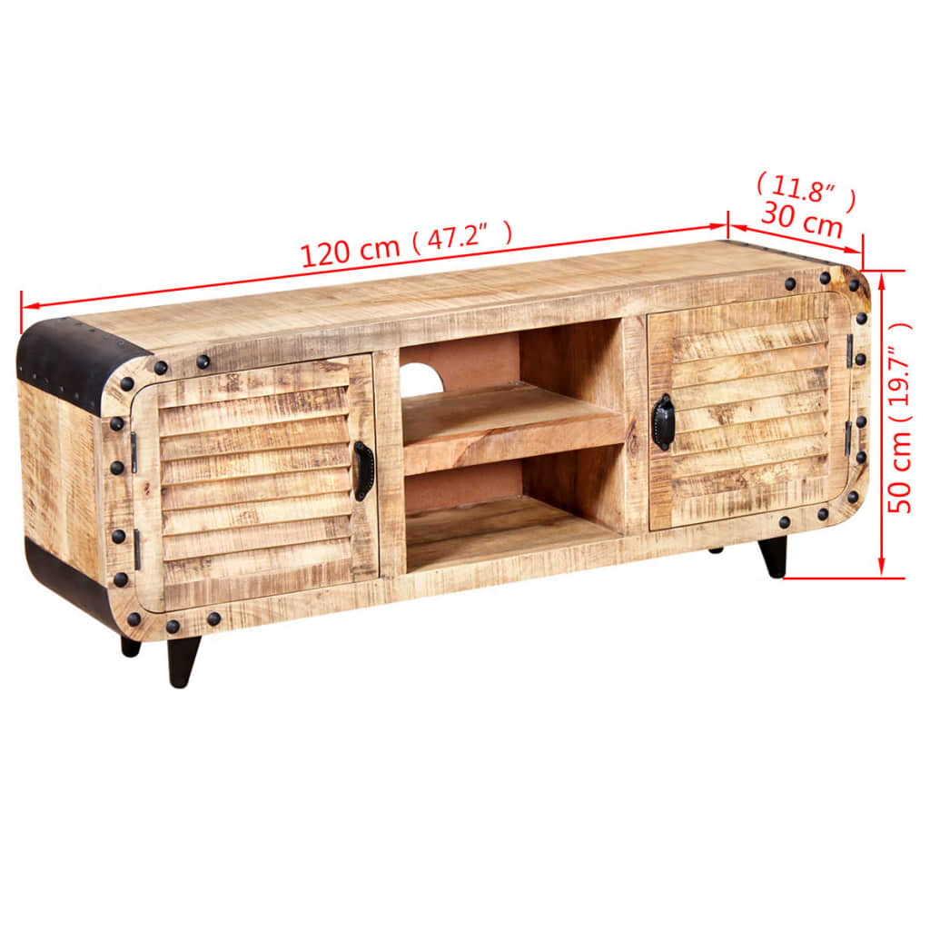 Mobile Porta TV in Legno Grezzo di Mango 120x30x50 cm 244009